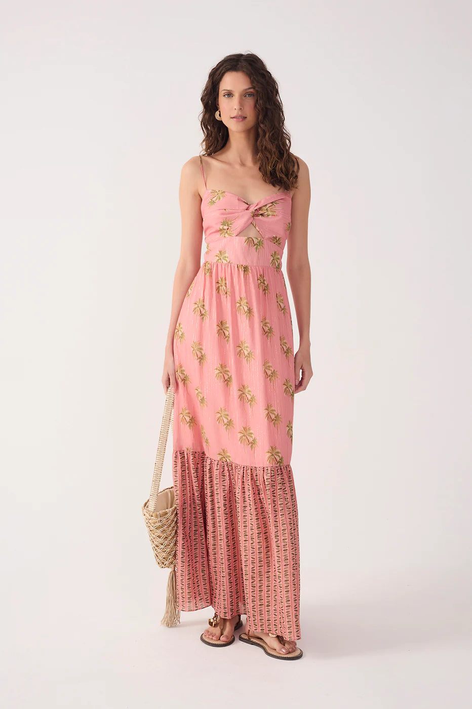 Pink Oásis Cut-Out Tiered Maxi Dress M