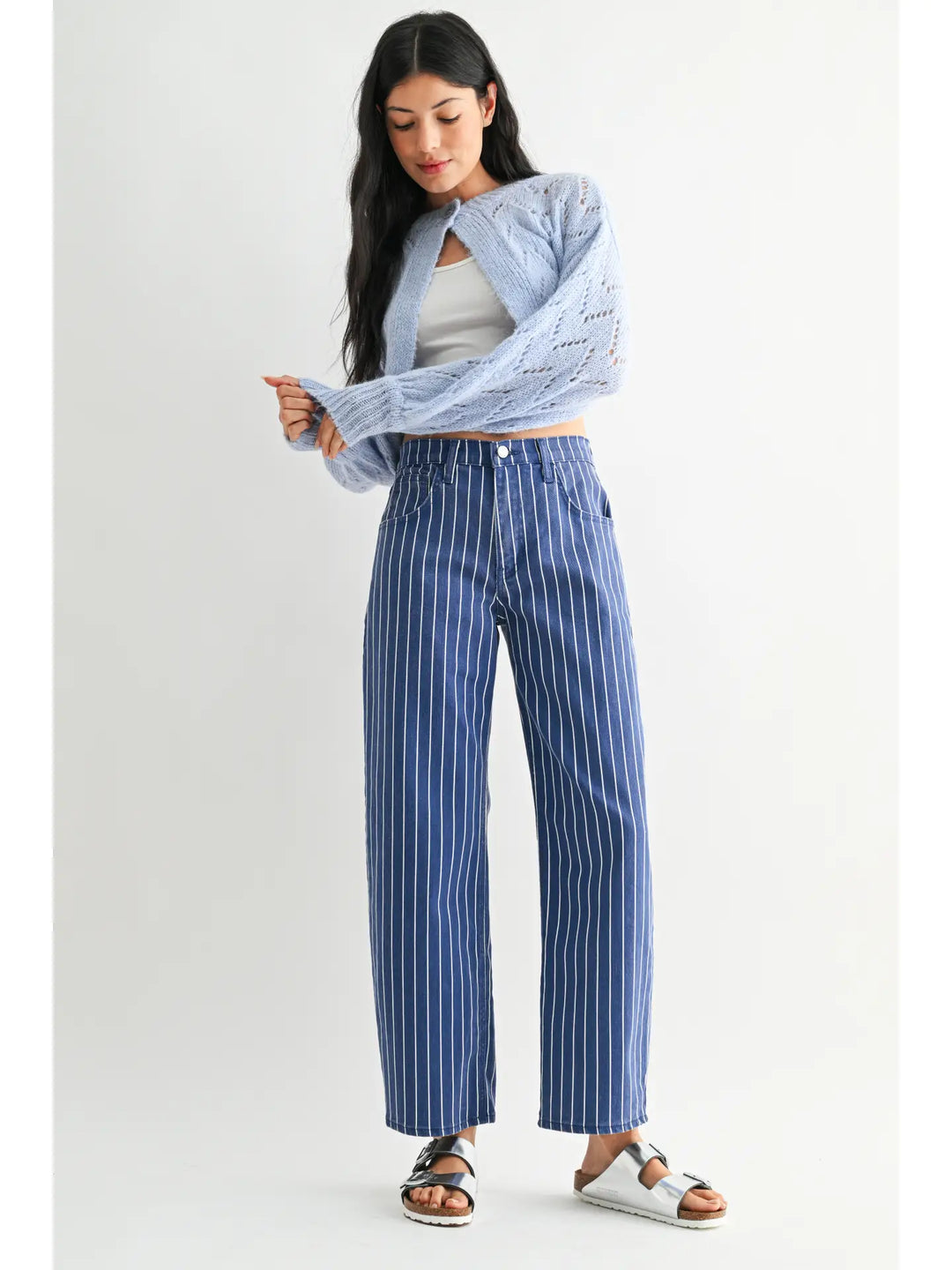 Nothing Fancy Stripe Barrel Jean