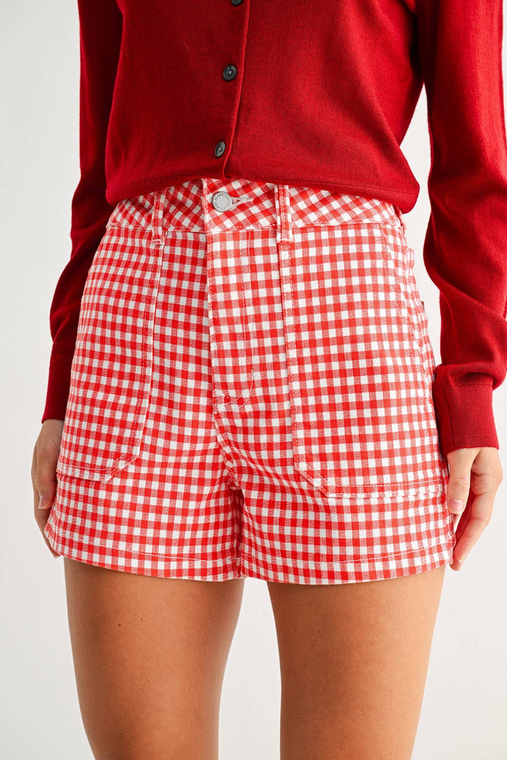 BH404J - RED GINGHAM - High Rise Utility Cargo Short