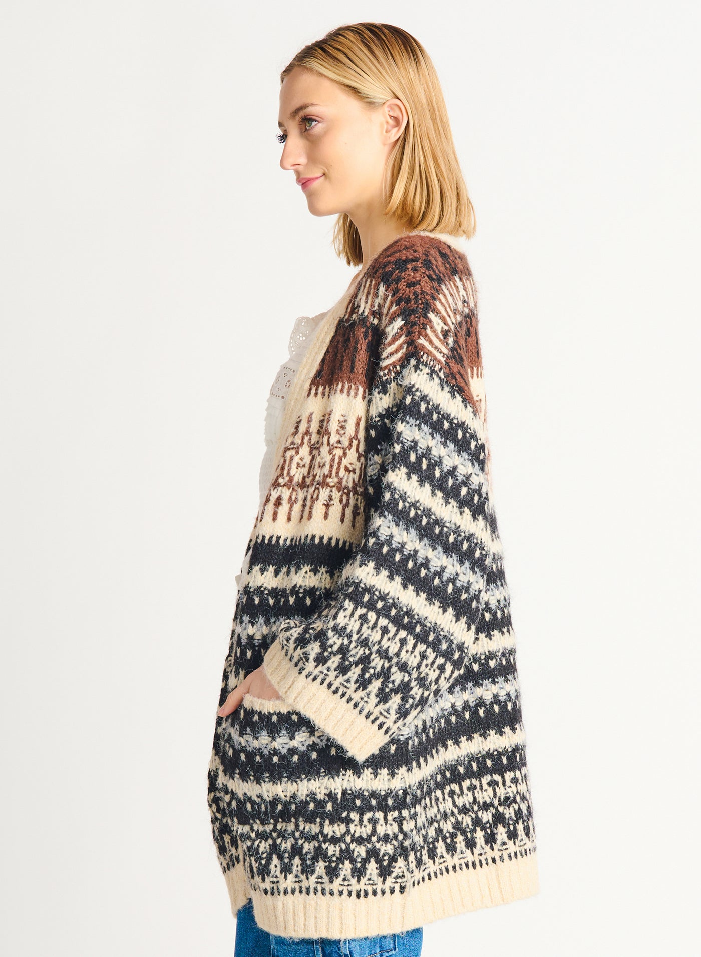 STRIPED PATCHWORK OPEN CARDIGAN