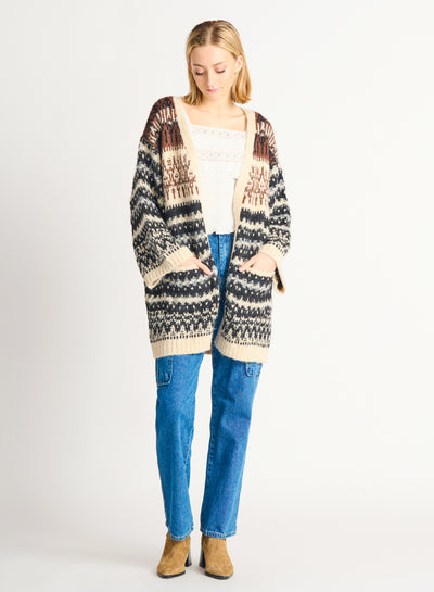 STRIPED PATCHWORK OPEN CARDIGAN