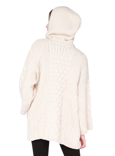 HOODED CABLE OPEN CARDIGAN