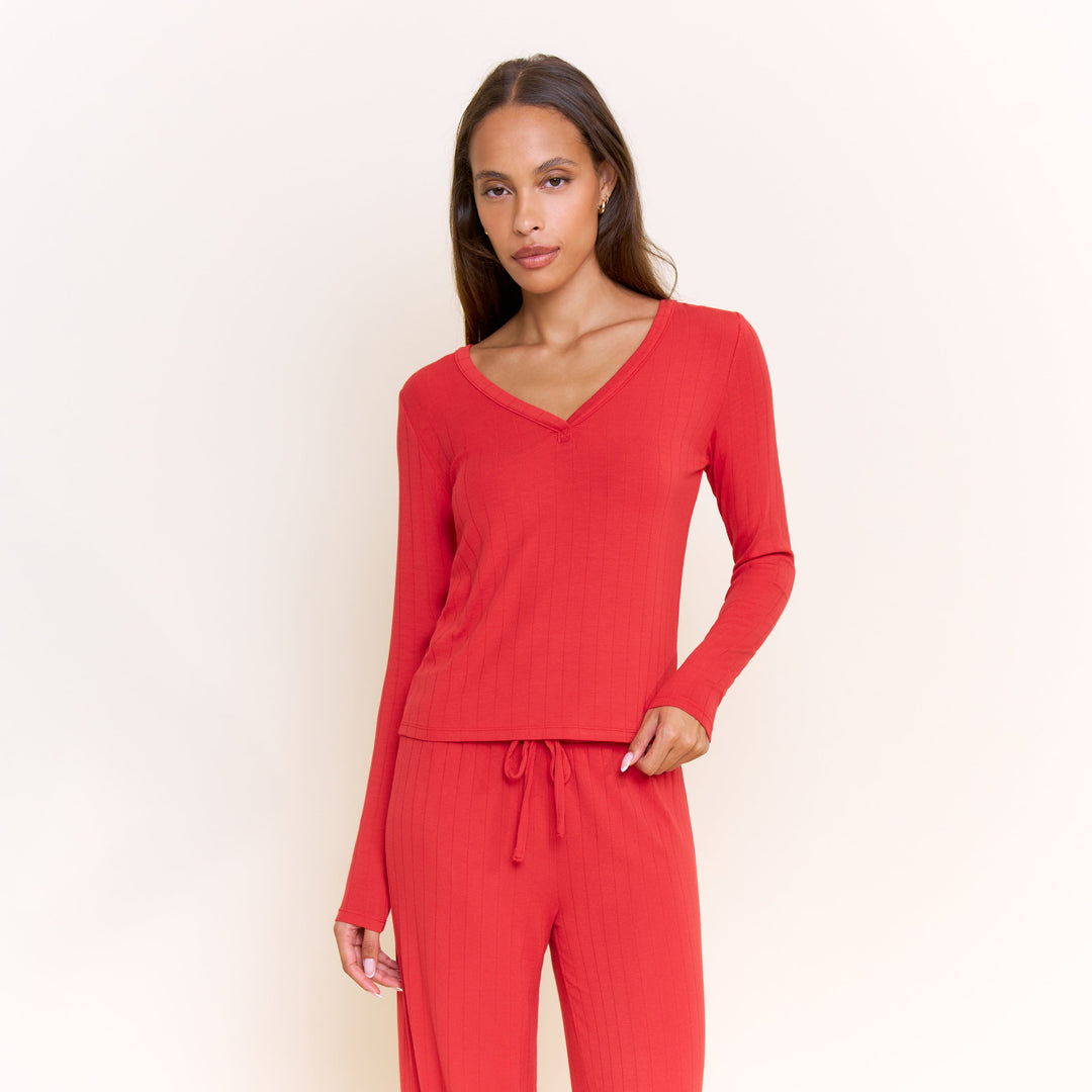 Cloud Modal Long Sleeve Top - Holly Red