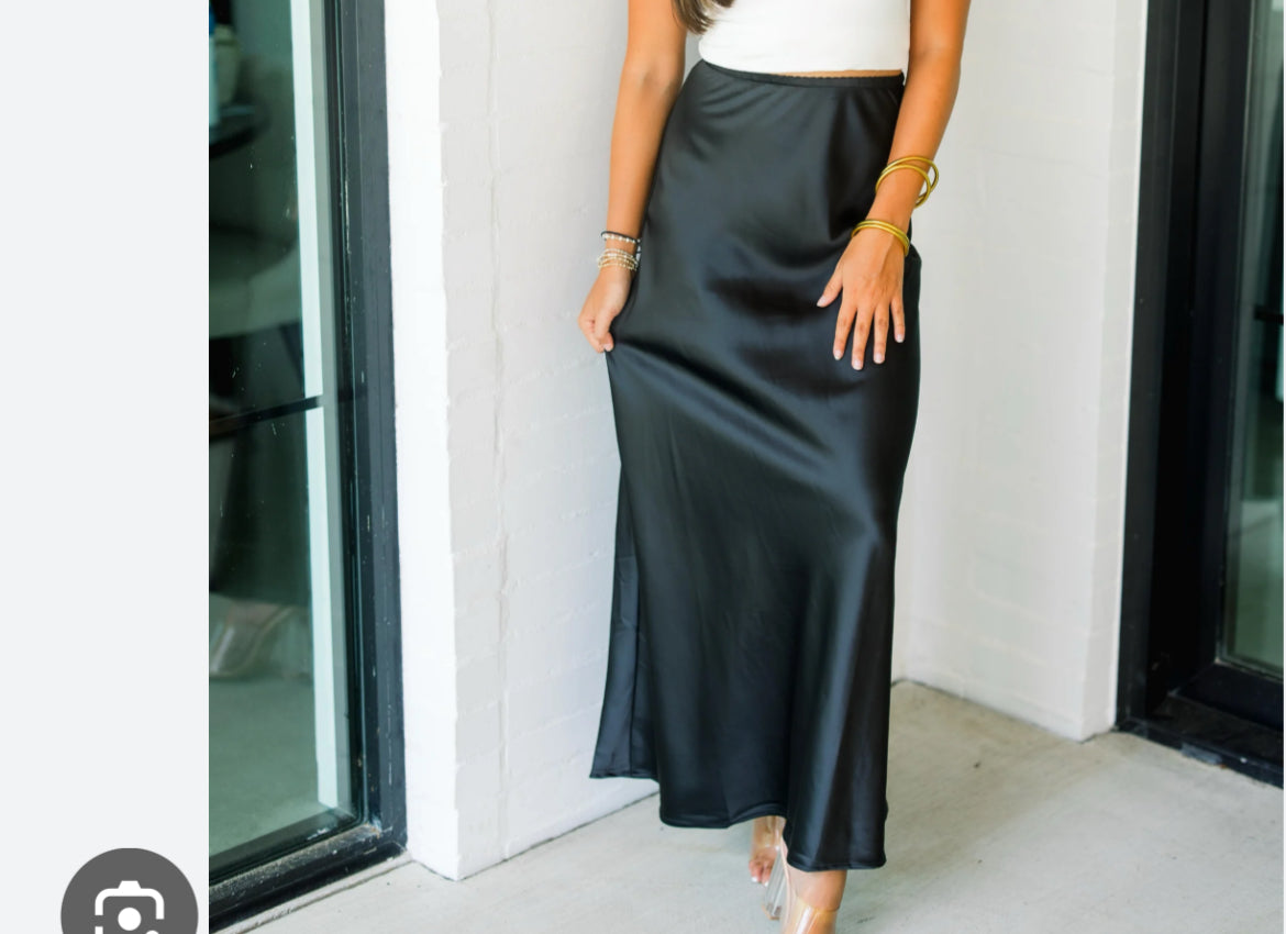 Satin slip midi skirt