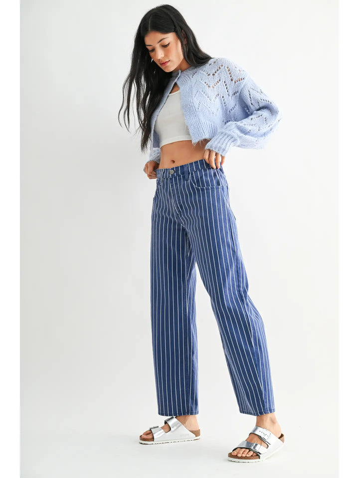 Nothing Fancy Stripe Barrel Jean