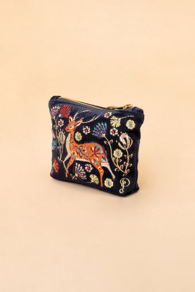 Velvet Embroidered Mini Pouch