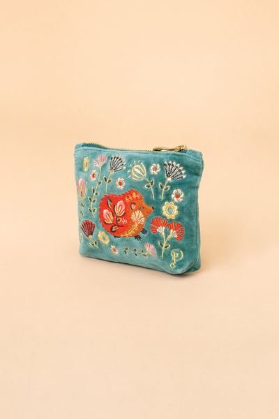 Velvet Embroidered Mini Pouch