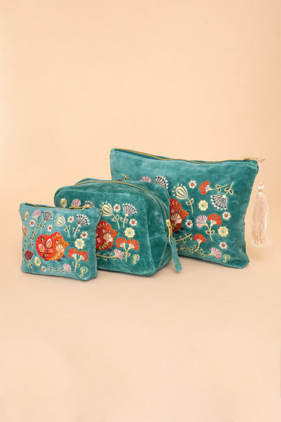 Velvet Embroidered Mini Pouch
