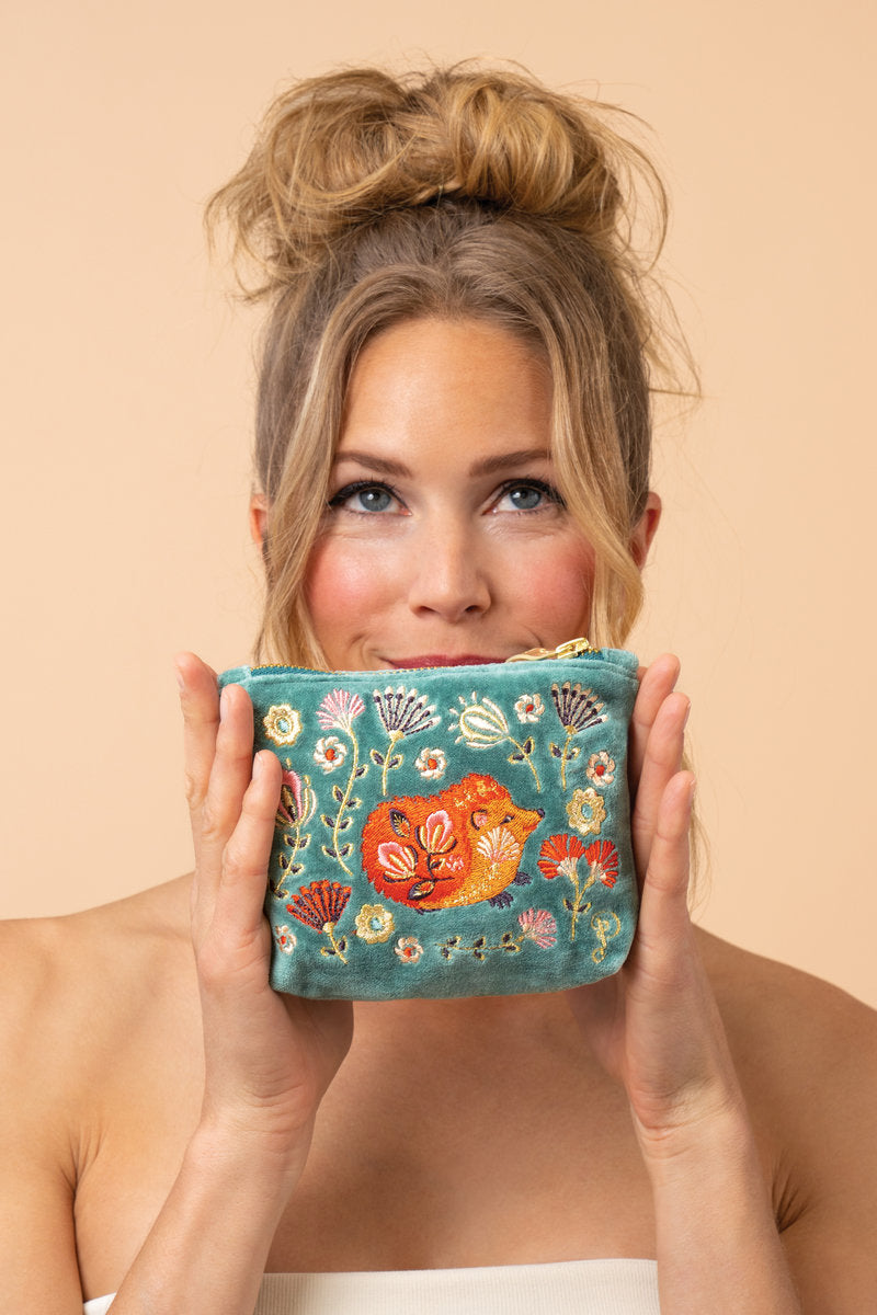 Velvet Embroidered Mini Pouch