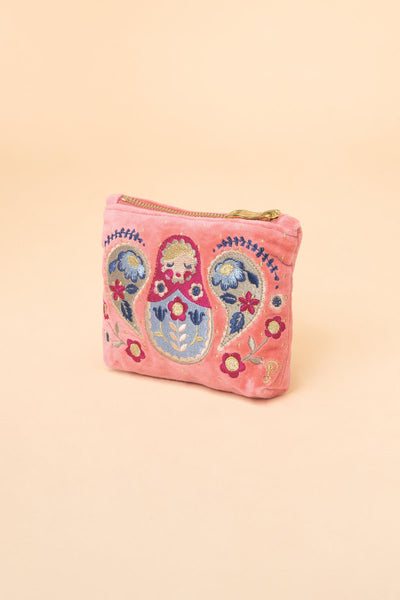Velvet Embroidered Mini Pouch
