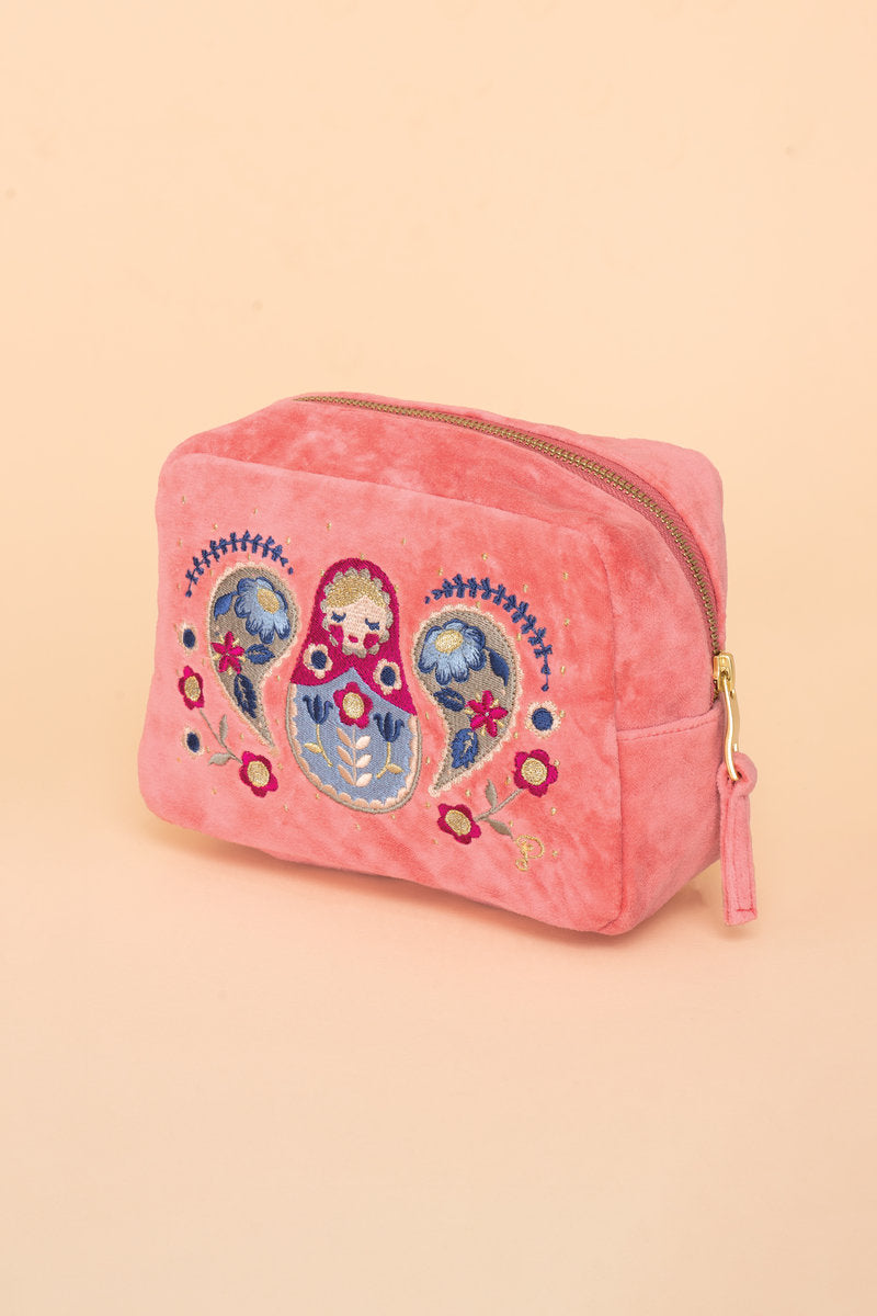 Velvet Embroidered Make-Up Bag -