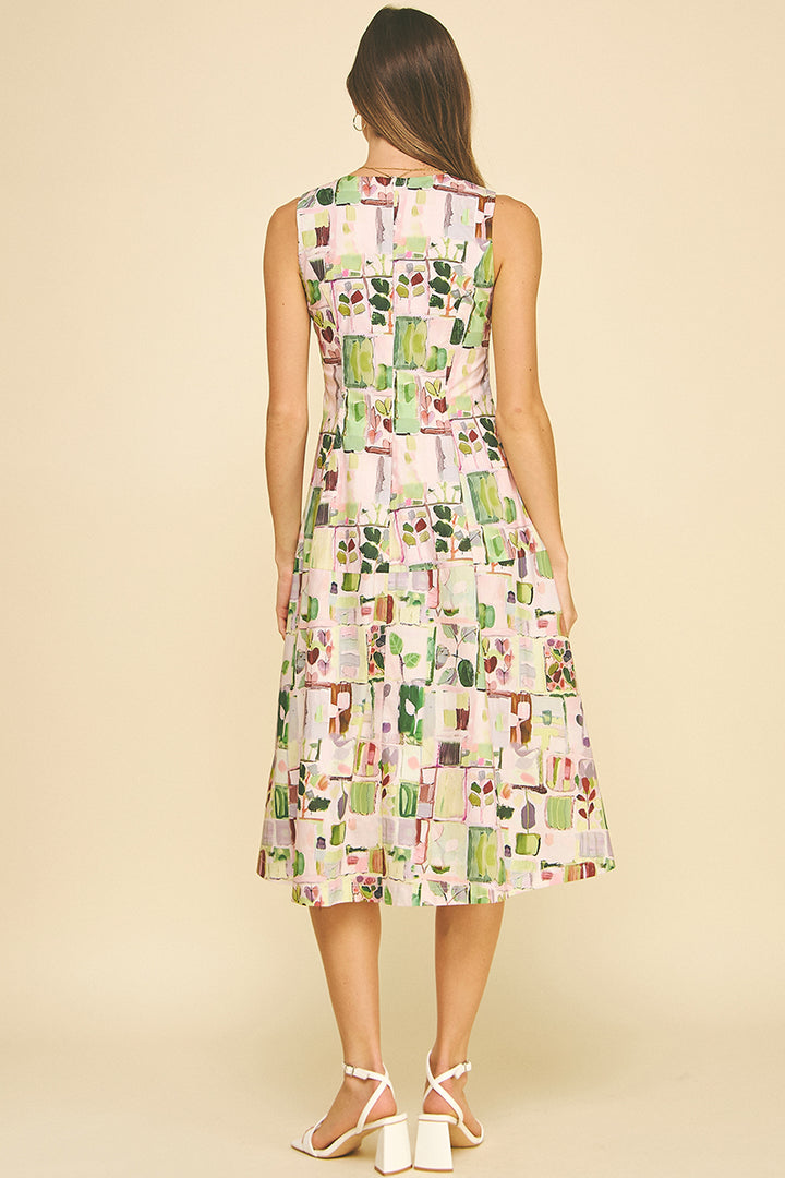 Watercolor Print Sleeveless Midi Dress