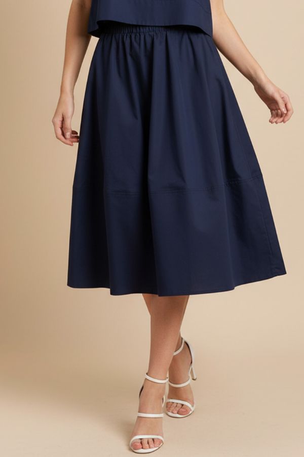 Pleated Poplin Midi Skirt in Ink