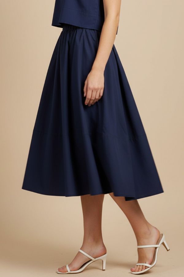 Pleated Poplin Midi Skirt in Ink