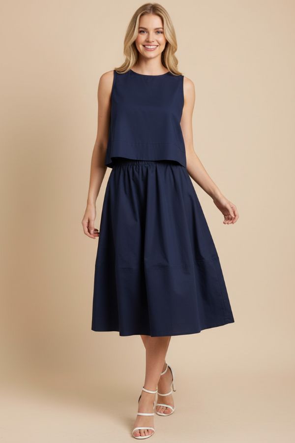 Pleated Poplin Midi Skirt in Ink