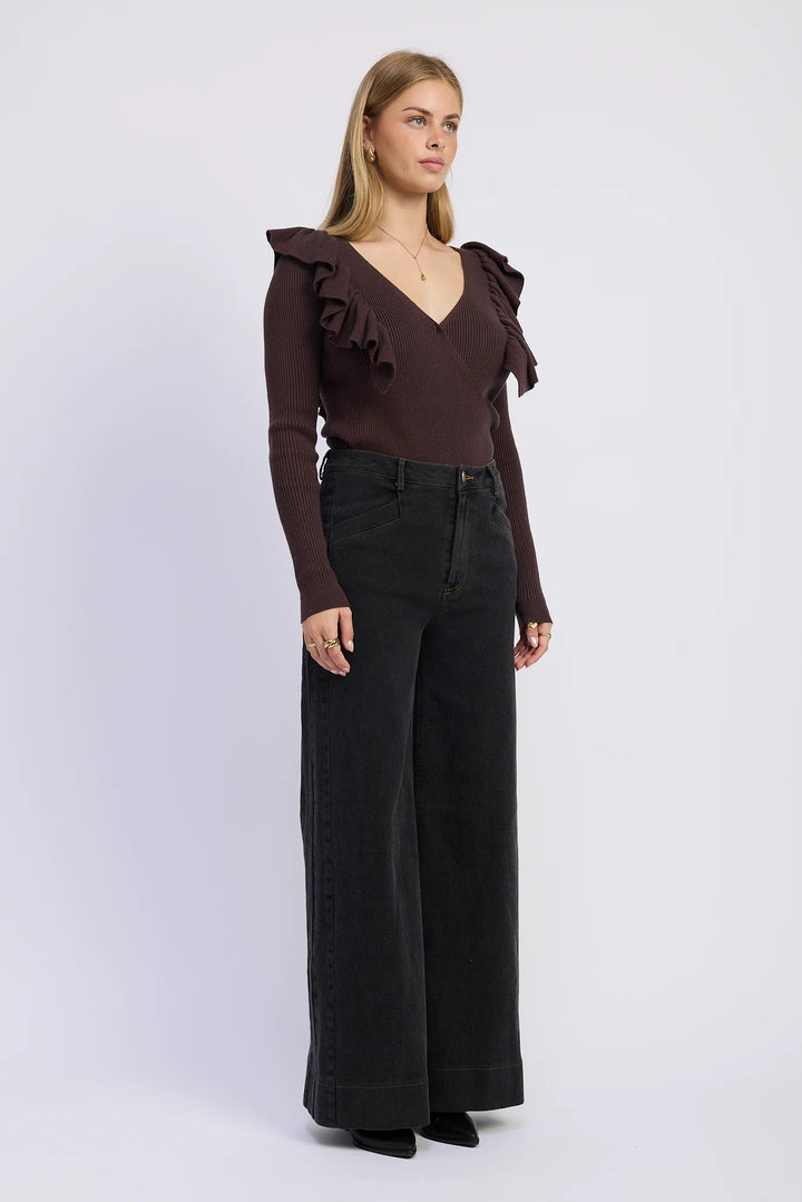 Wide leg denim pants