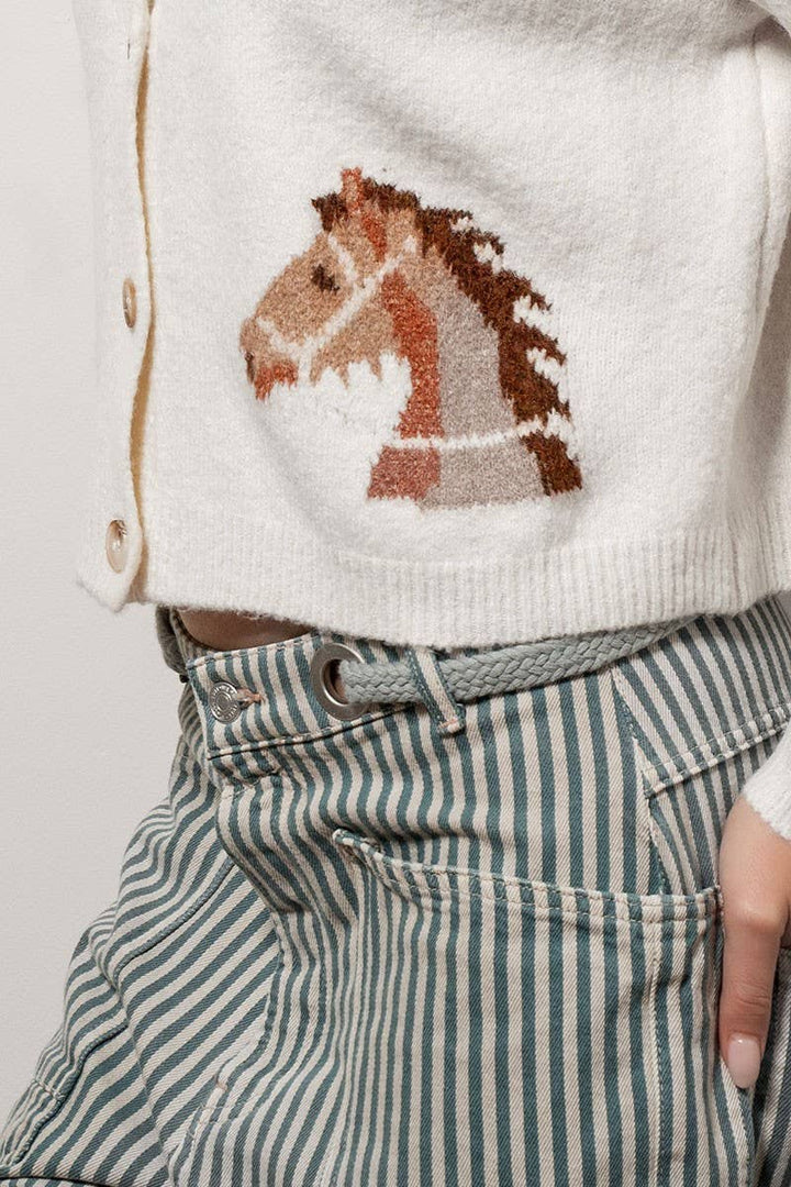 Western Horse Graphic Button Front Cropped Cardigan Sweater