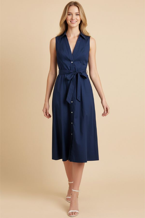 Sleeveless A-Line Shirt Dress