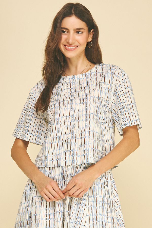 Geometric Print Short Sleeve Blouse