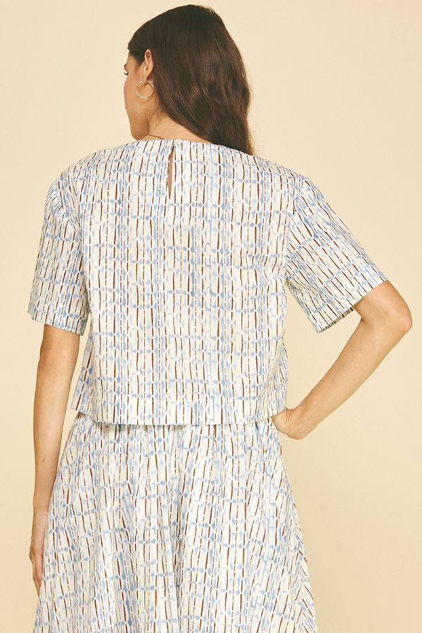 Geometric Print Short Sleeve Blouse