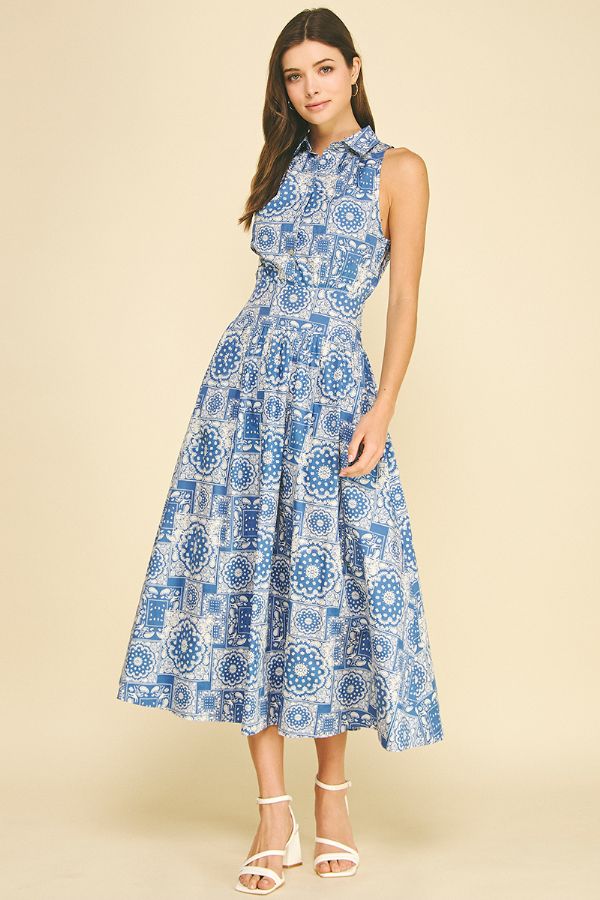 Medallion Print Button Down Maxi Dress