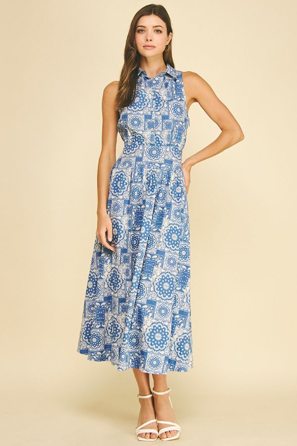 Medallion Print Button Down Maxi Dress