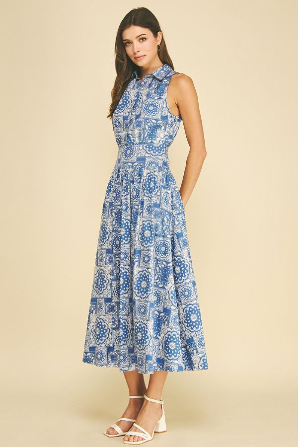 Medallion Print Button Down Maxi Dress