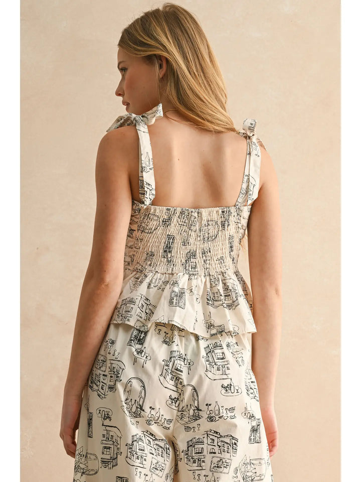 City Print Ruffle Top
