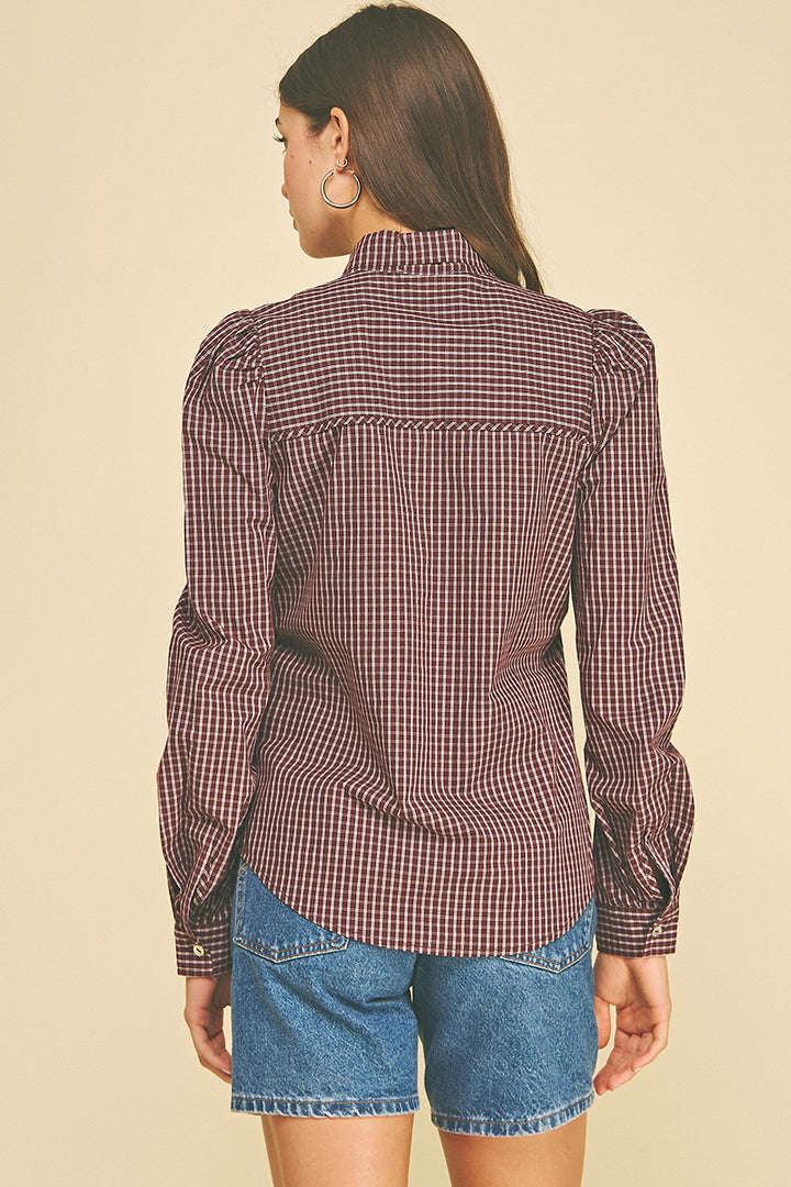 Gingham Check Shirt with Choker-Style Neck Tie