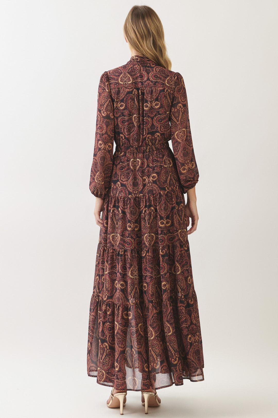 Paisley Print Tie Neck Maxi Dress
