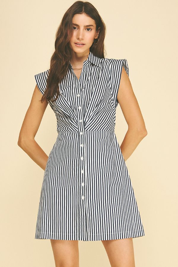 Stripe Cap Sleeve Button Down Mini Dress