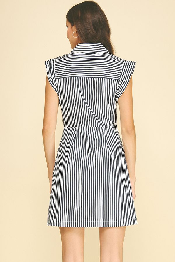 Stripe Cap Sleeve Button Down Mini Dress