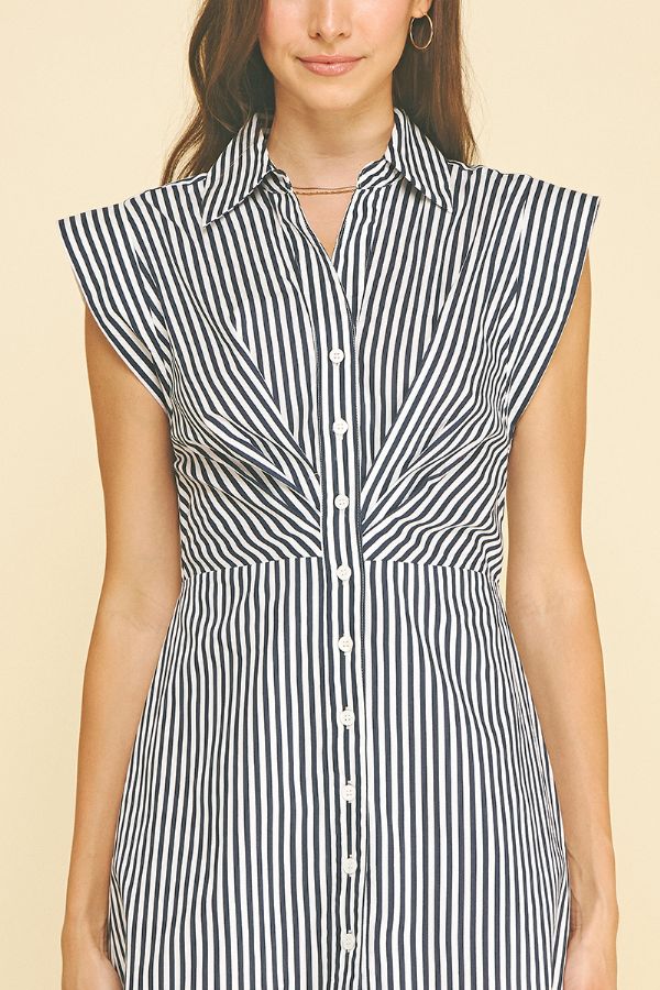 Stripe Cap Sleeve Button Down Mini Dress