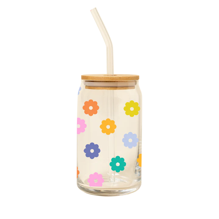 Can Glass w/ Lid + Straw