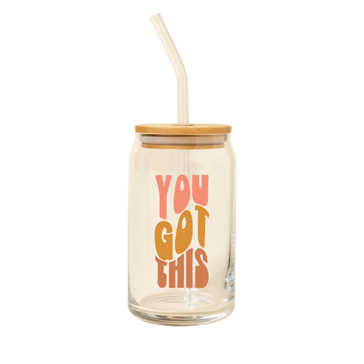 Can Glass w/ Lid + Straw