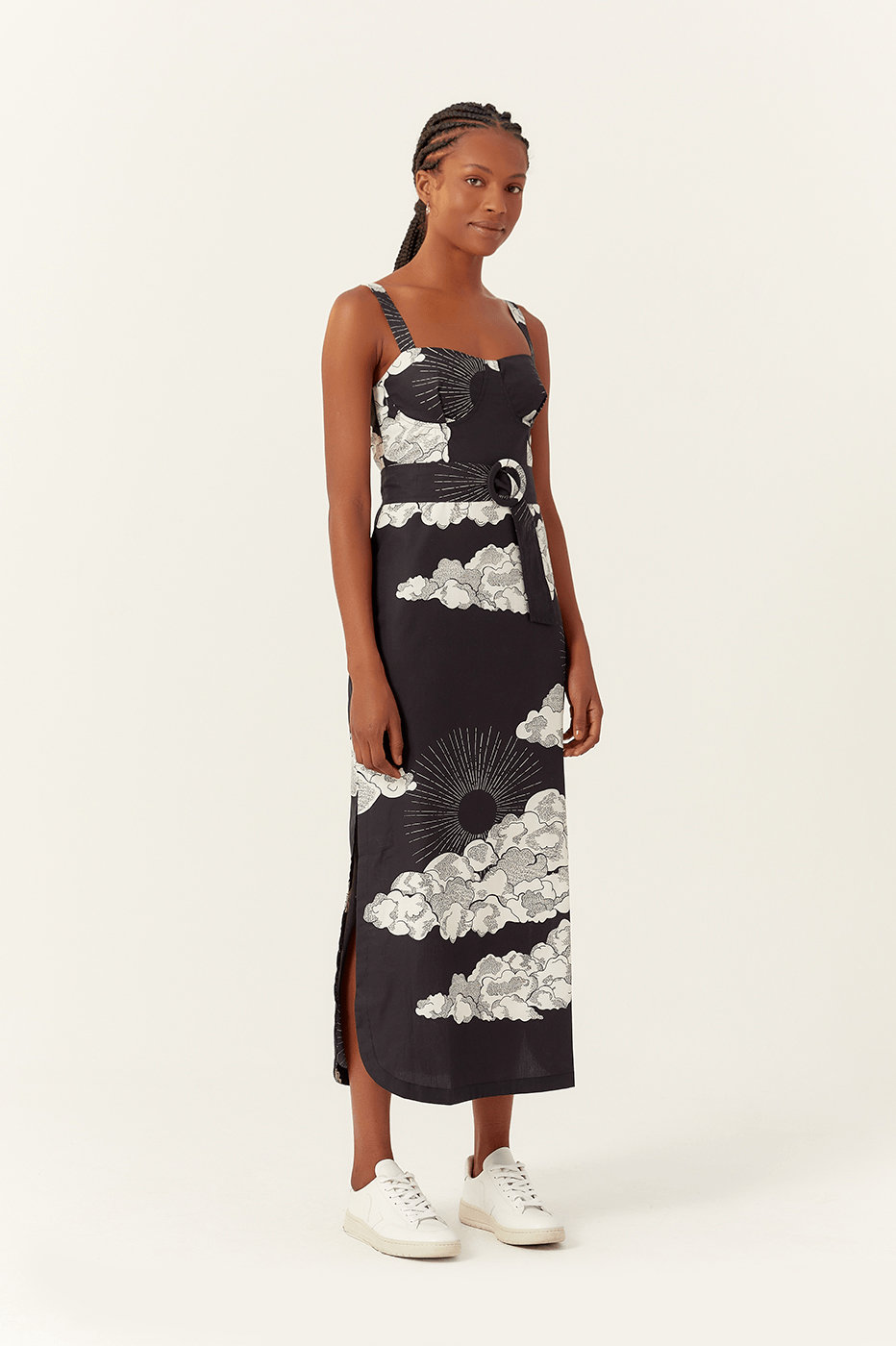 Tricoline Midi Dress with Sky Print