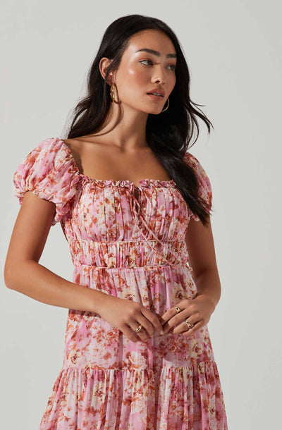 ROSELINE OFF SHOULDER FLORAL MAXI DRESS