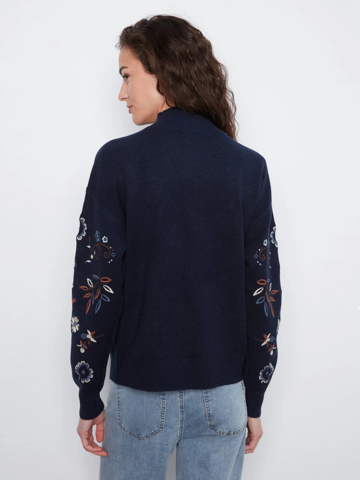 All Over Embroidered Mock Neck Sweater
