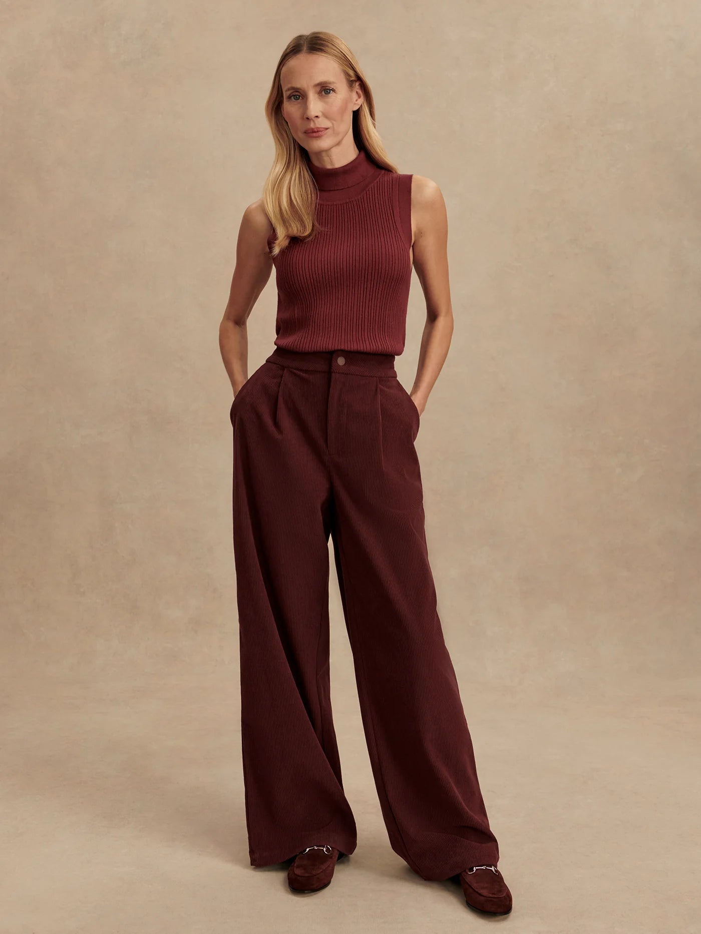 Anastasia Rib Knit Tank in New Maroon