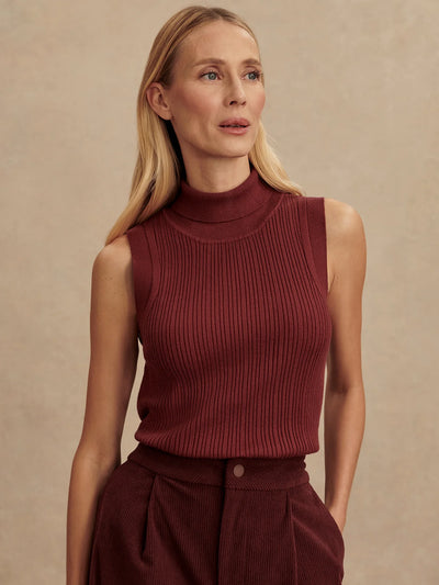 Anastasia Rib Knit Tank in New Maroon