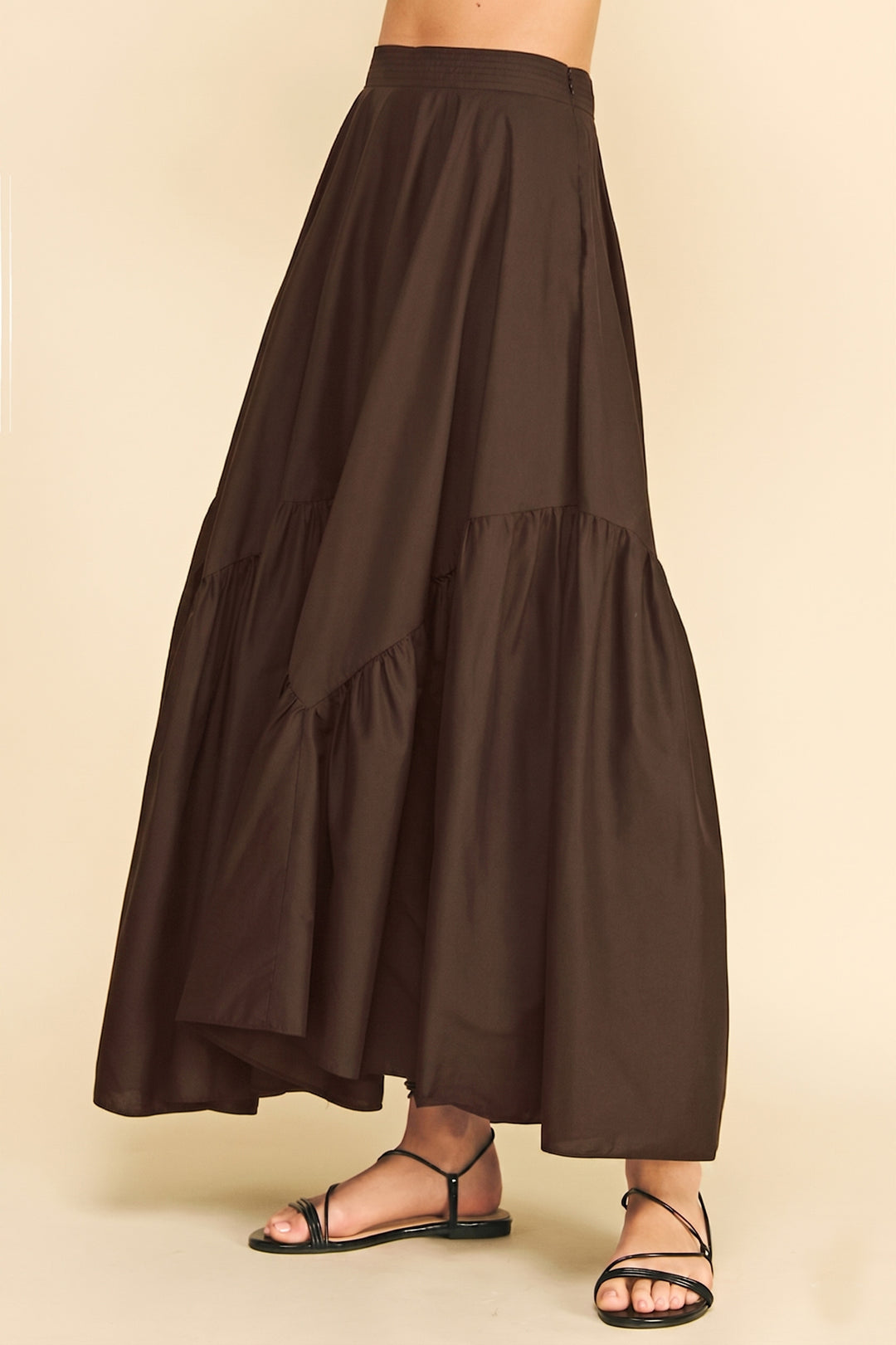 Asymmetrical Tiered Maxi Skirt in Coco