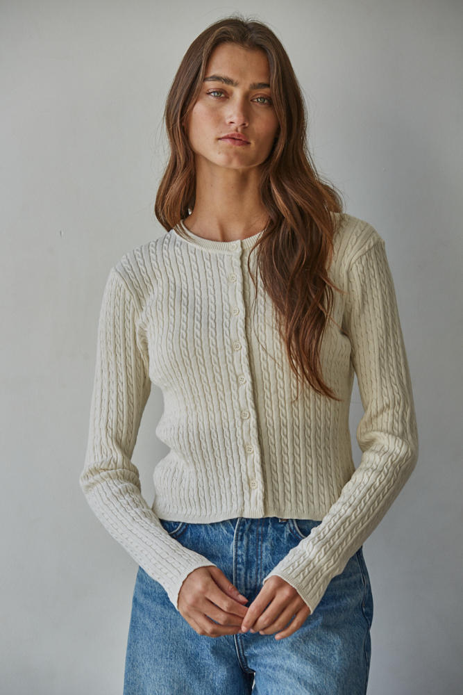 Avon Cable Knit Cardigan in Cream