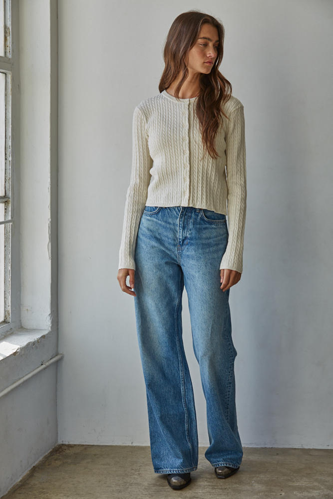 Avon Cable Knit Cardigan in Cream