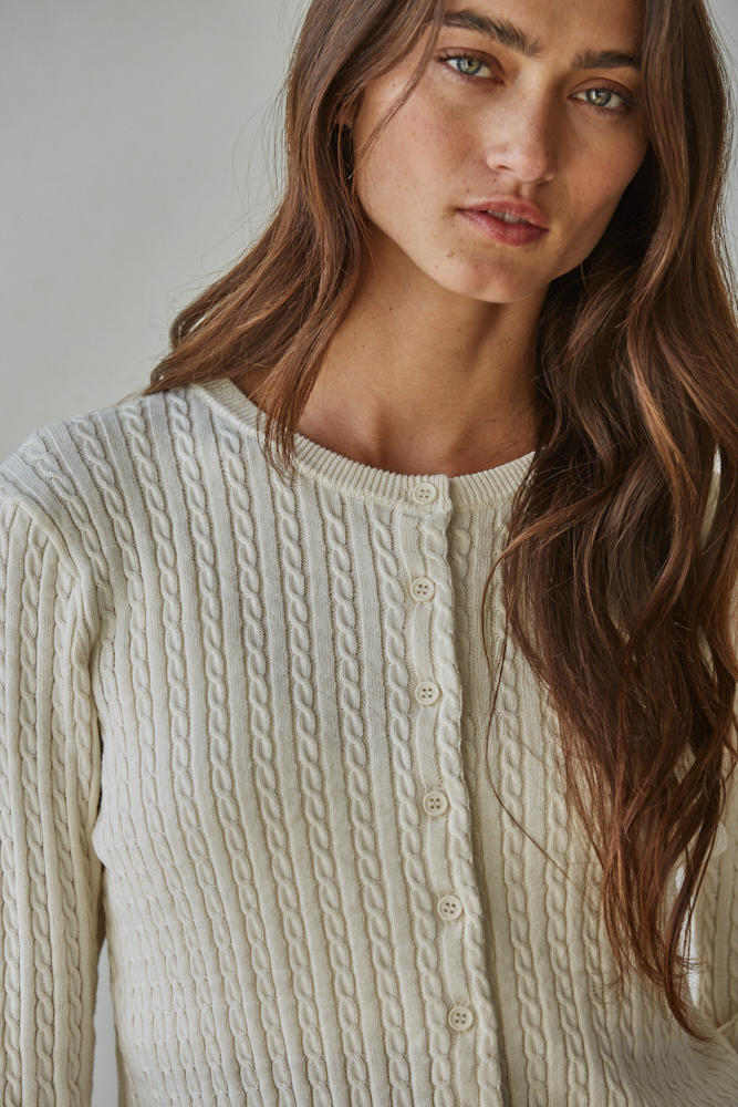 Avon Cable Knit Cardigan in Cream