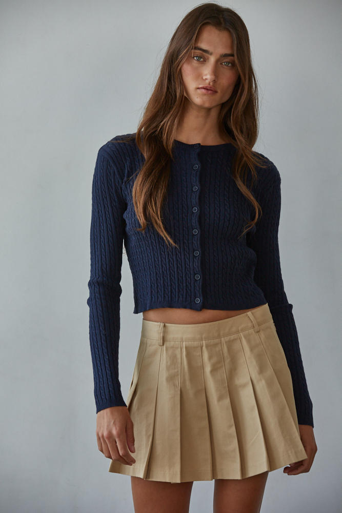 Avon Cable Knit Cardigan in Navy