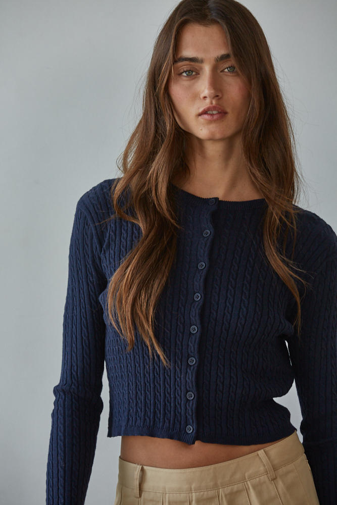 Avon Cable Knit Cardigan in Navy