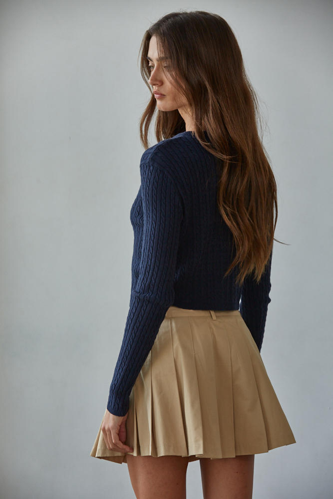 Avon Cable Knit Cardigan in Navy