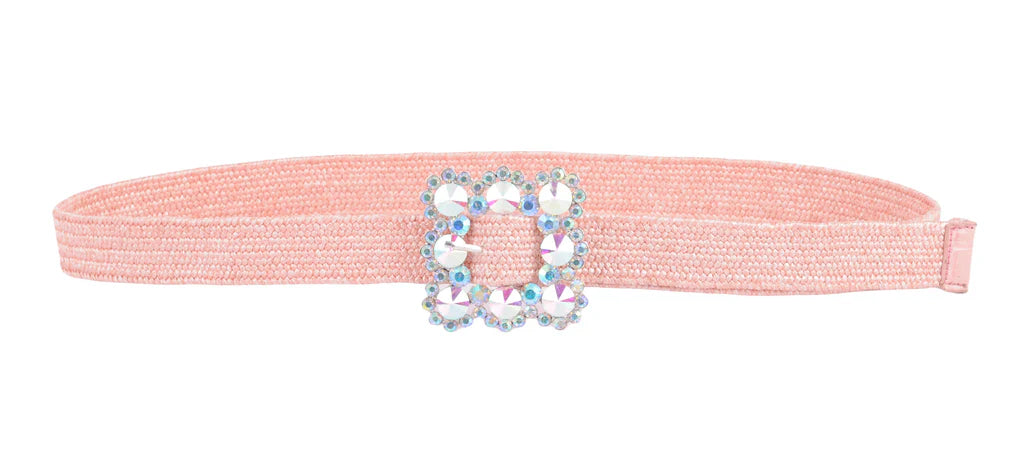 Rhinestone Floral Buckle Silver Stretch Belt