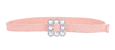 Rhinestone Floral Buckle Silver Stretch Belt
