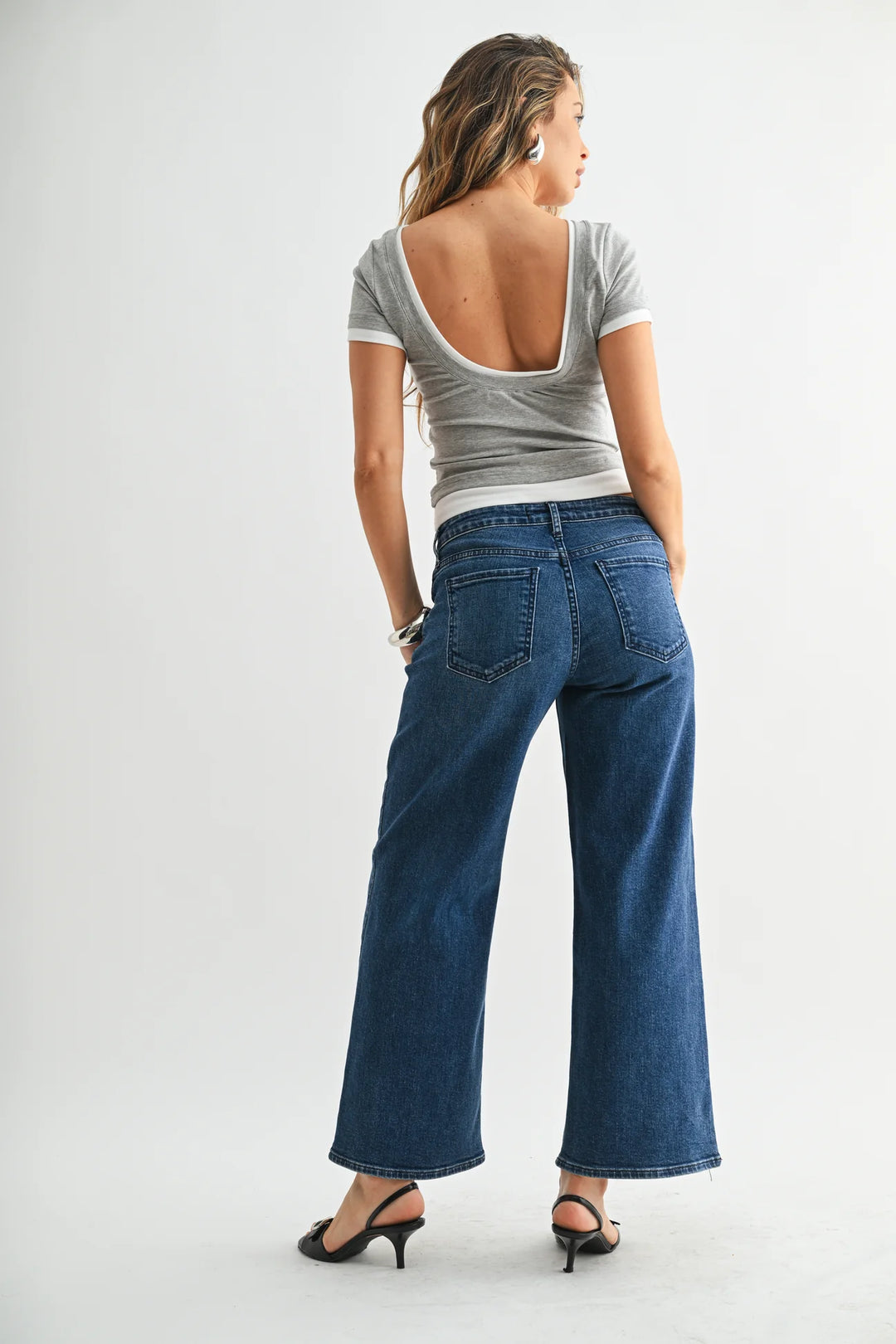 Mid Rise Slim Wide Leg